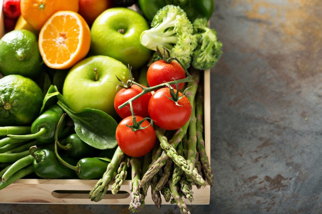 Fresh colorful vegetables and fruits