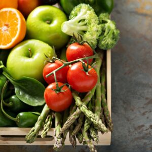 Fresh colorful vegetables and fruits